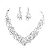 Teardrop Accented Stone Embellished Leaf Evening Necklace