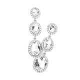 Triple Oval Glass Stone Drop Down Dangle Evening Earrings