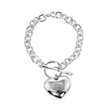 White Gold Dipped Metal Heart Charm Toggle Bracelet