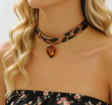 Short Choker with Leopard & Heart Pendant