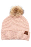 C.C Solid Boucle Yarn Beanie Hat With Pom