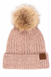 Soft Cuff Cable Knit Fur Pom C.C Beanie