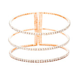 3Row Split Layer Round Crystal Detail Cuff Evening Bracelet
