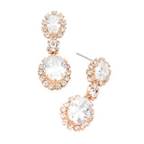 CZ Double Oval Accented Dangle Evening Earrings