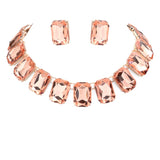 Emerald Cut Stone Link Evening Necklace Earring Set