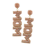 MOM Felt Back Rhinestone Beaded Message Dangle Earrings