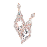 Oval Rhinestone Accented Dangle Evening Earrings