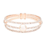 Pearl Accented Split Rhinestone Evening Cuff Bracelet