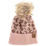 Leopard Pattern Fur Pom C.C Beanie