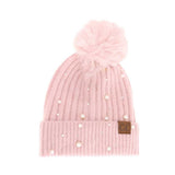 C.C Pearl Embellishments Pom Pom Beanie Hat