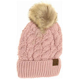 Ribbed Cable Knit Fur Pom C.C Beanie