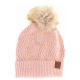 Sequin Brioche Cable Knit Fur Pom C.C Beanie