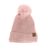 Waffle Knit Faux Fur Pom C.C Beanie