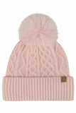 C.C Cable Knit Pattern Pom and Cuff Solid Beanie