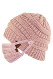 C.C Ribbed Knit Beanie With Mask Button