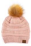C.C Solid Ribbed Knit Beanie with Pom