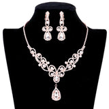 Teardrop Crystal Accented Rhinestone Vine Detailed Elegant Drop Collar Evening Necklace Clip On Earrings Set