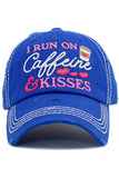 I RUN ON CAFFEINE VINTAGE DISTRESSED CAP