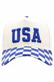 USA Embroidered Letter Checker Pattern Brim Baseball Cap