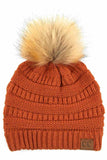 C.C Solid Ribbed Knit Beanie with Pom