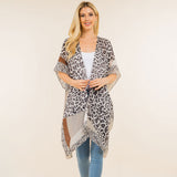 Lightweight Leopard Print Open Front Kimono Poncho