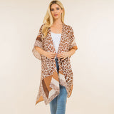 Lightweight Leopard Print Open Front Kimono Poncho