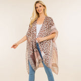 Lightweight Leopard Print Open Front Kimono Poncho