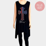 Blessed Cross Crystal Embellished Plus Size Sleeveless Top
