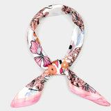 Earthy Floral Garden Printed Square Silky Satin Scarf