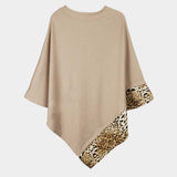 Leopard Trim Solid Poncho