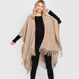 Fringe Cut Out Knit Ruana Poncho