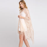 Floral Lace Kimono With Tassel Poncho