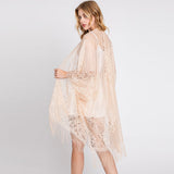 Floral Lace Kimono With Tassel Poncho