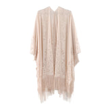 Floral Lace Kimono With Tassel Poncho
