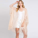 Floral Lace Kimono With Tassel Poncho