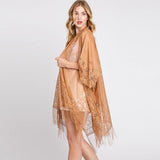 Floral Lace Kimono With Tassel Poncho