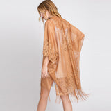 Floral Lace Kimono With Tassel Poncho