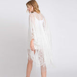 Floral Lace Kimono With Tassel Poncho