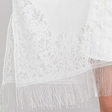 Floral Lace Kimono With Tassel Poncho