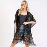 Flower Pattern Crochet Lace Tassel Cover Up Poncho