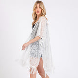 Flower Pattern Crochet Lace Tassel Cover Up Poncho