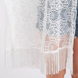 Flower Pattern Crochet Lace Tassel Cover Up Poncho