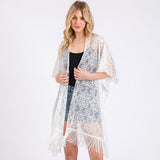 Flower Pattern Crochet Lace Tassel Cover Up Poncho