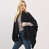 Ribbed Trim Open Front Soft Knit Shawl Cape Poncho