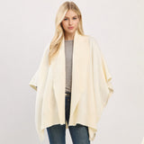 Ribbed Trim Open Front Soft Knit Shawl Cape Poncho