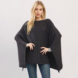 Clean Edge Wide Sleeves Solid Knit Poncho