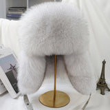 Oversized Fox Fur Leather Trapper Hat - AfterAmour