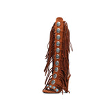suede tassel jewel lace-up high heels - AfterAmour