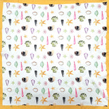 Beach Day Sea Life Printed Square Silky Satin Bandana Scarf