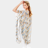 Tropical Leaf and Feather Half Ruffled Cover Up Poncho